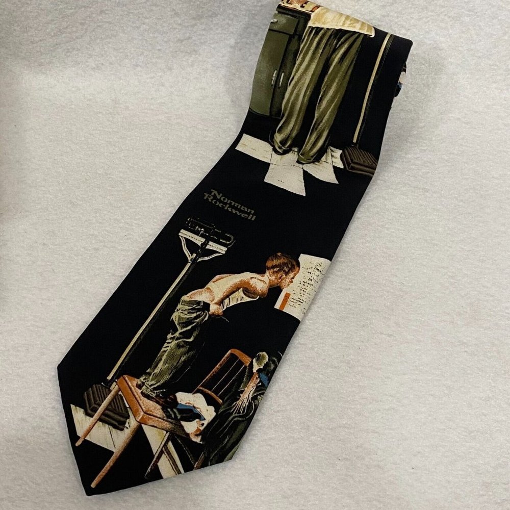 Norman Rockwell Black Men's Necktie Doctor Boy Patient 1993 Vintage